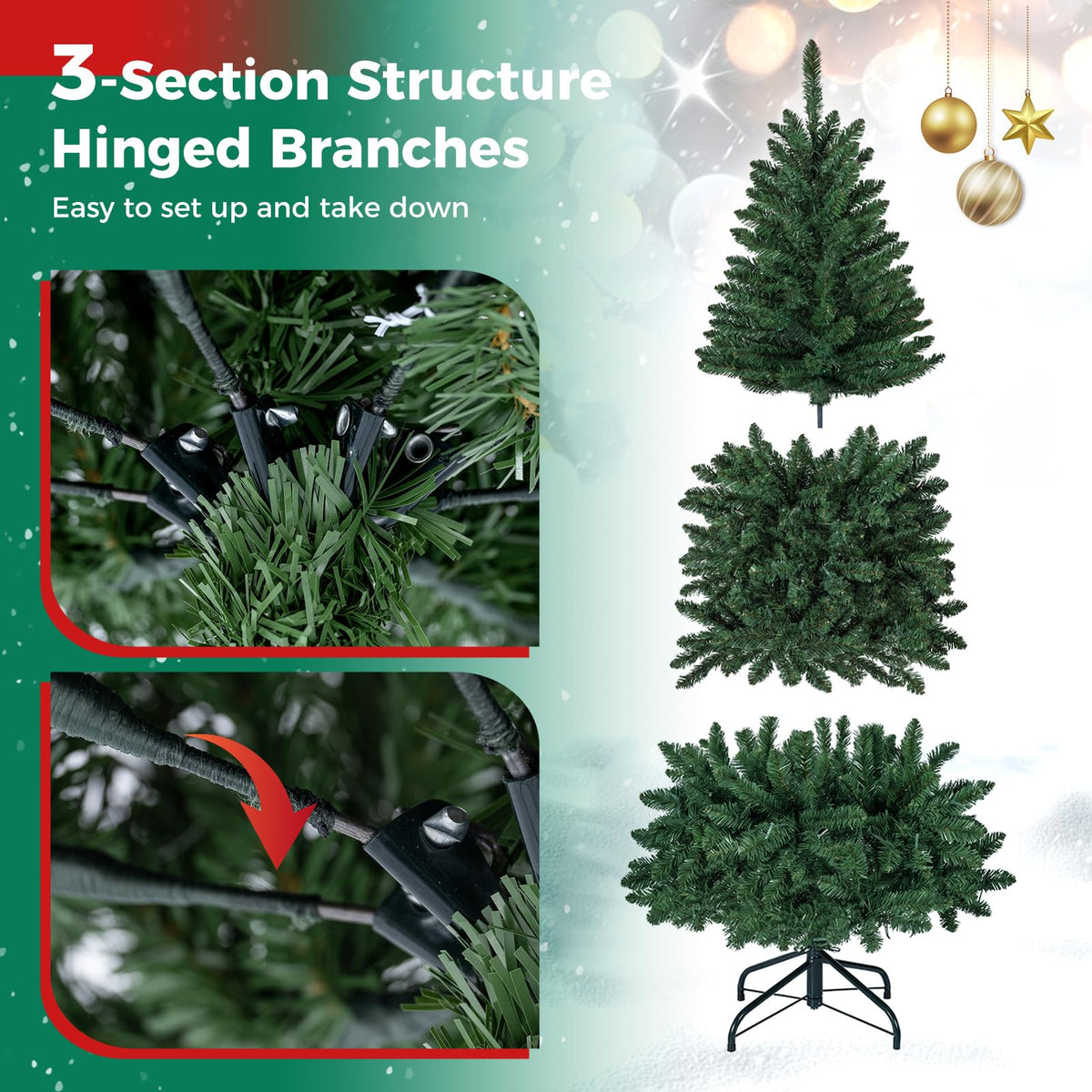 5/6/7FT Pre-lit Christmas Tree, Hinged Xmas Tree