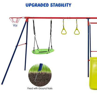 7-in-1 Kids Swing Set with 2 Swings for Kids Aged 3-10 Years Old