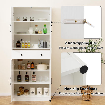 183cm Tall Kitchen Pantry with 4 Barn Doors and 3 Adjustable Shelves