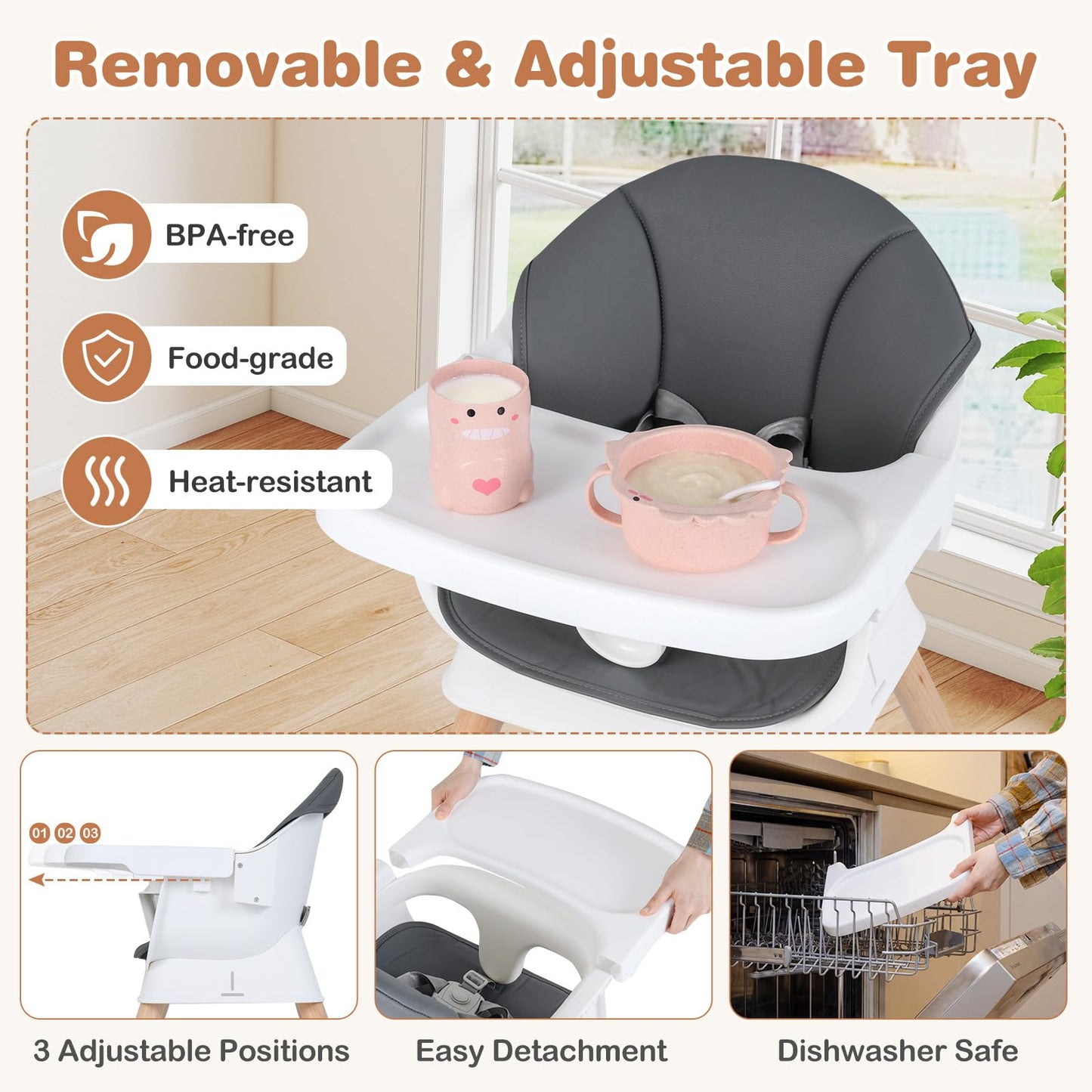 High Chair for Babies and Toddlers, Convertible Baby Highchair