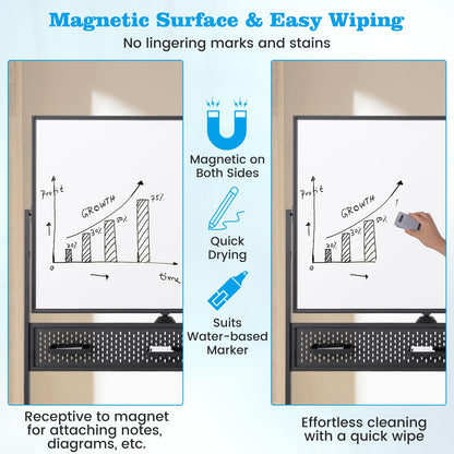 120 x 90 CM Double-Sided Dry Erase Mobile Board with Stand