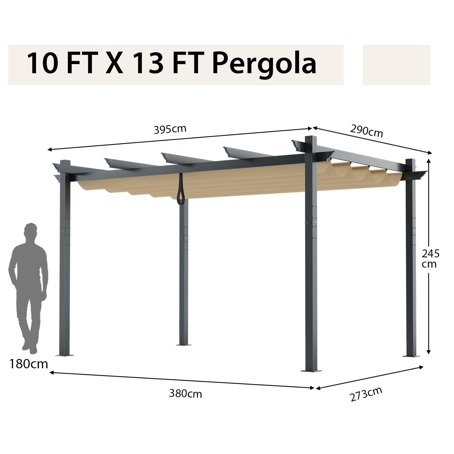 3 x 4 M Outdoor Retractable Pergola with Sun Shade Canopy