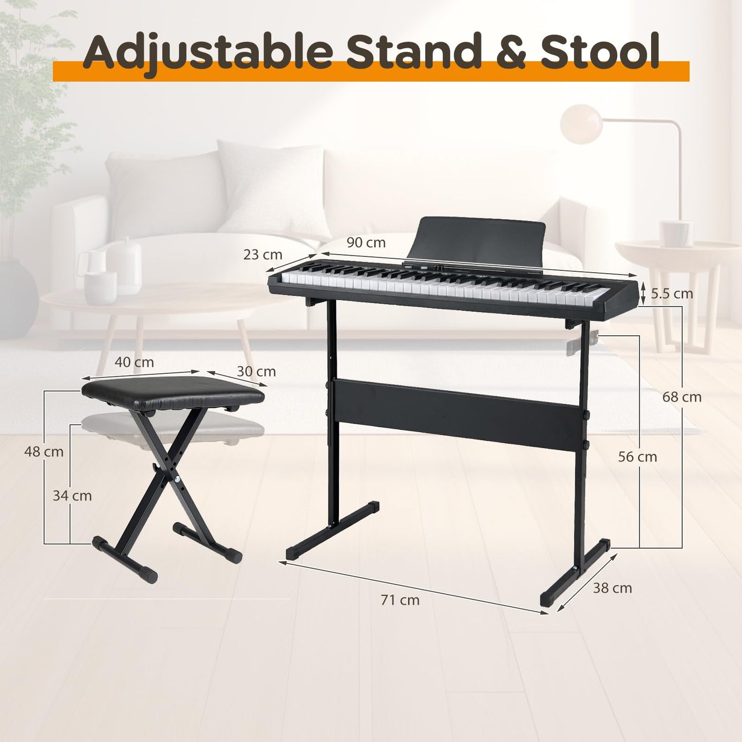 61 Key Digital Piano Keyboard, Electric Piano with Adjustable Stand & Stool