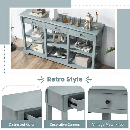 146cm Long Slim Entryway Sofa Table with 3 Drawers & Open Storage Shelves