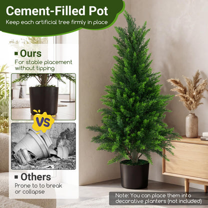 90CM/120CM Artificial Topiary Cedar Cypress Tree, Indoor Outdoor Fake Tree with Cement Plastic Pot