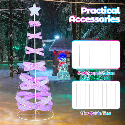 210 cm Outdoor Spiral Pre-lit Christmas Tree with Collapsible Color Lights