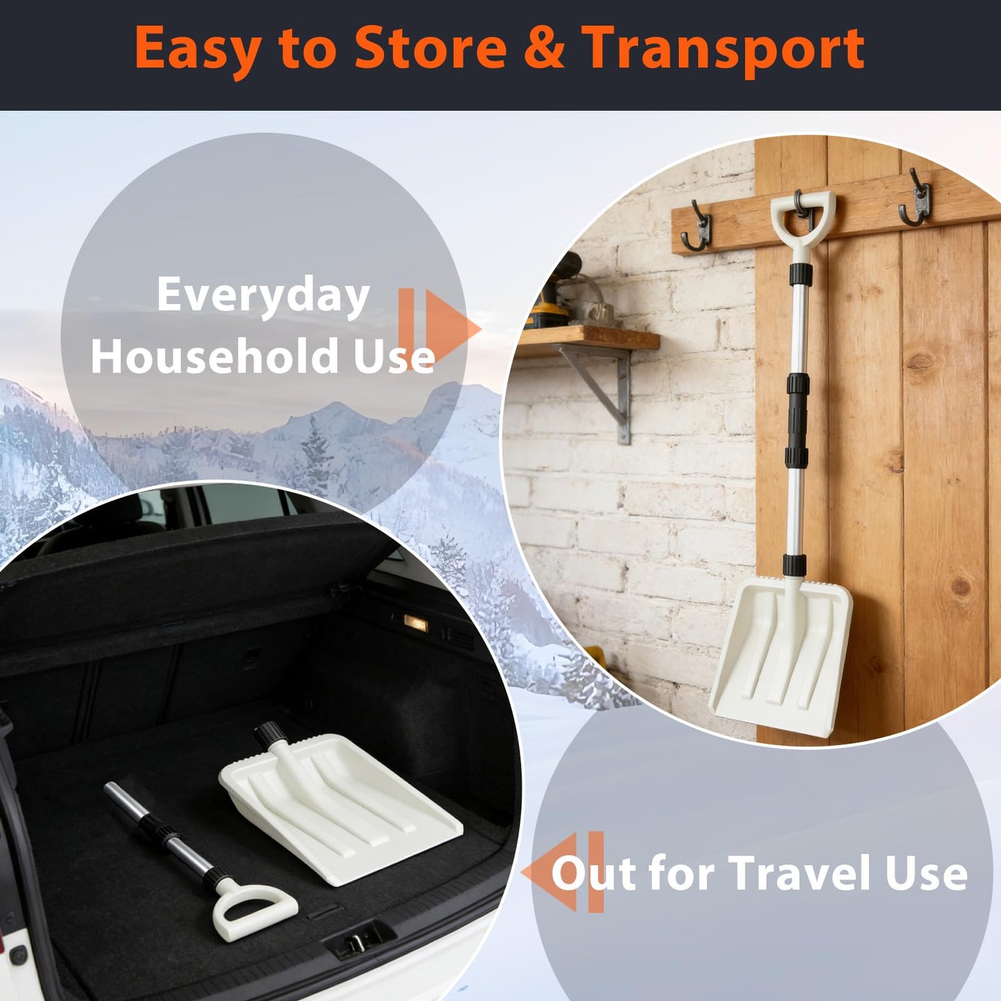 Snow Shovel, 116cm Long Snow Removal Tool with Ergonomic Handle
