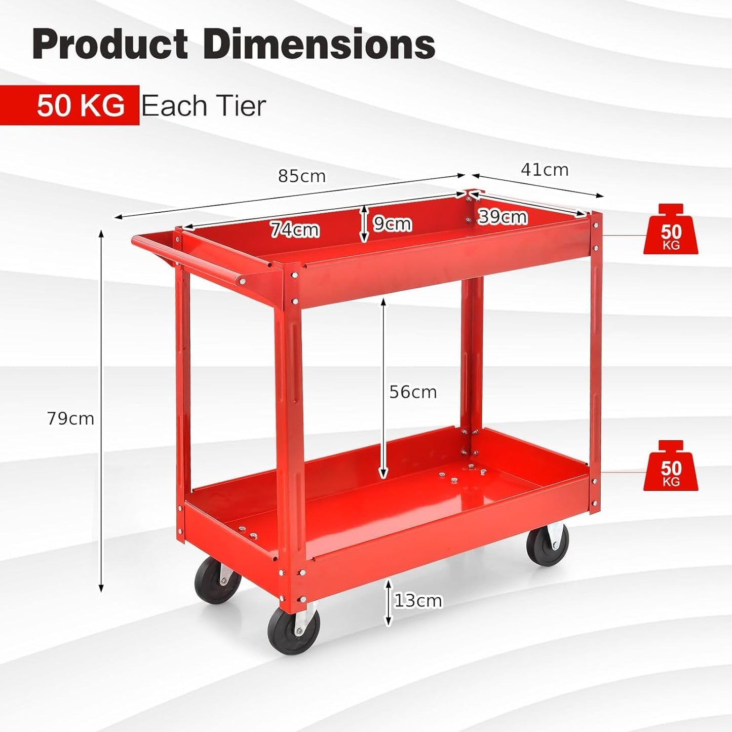 Metal Frame Utility Service Cart with 4 Wheels and Handle
