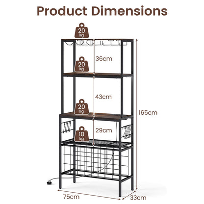 Wine Organizer with Power Outlet Multi-Tier Bakers Rack with Glass