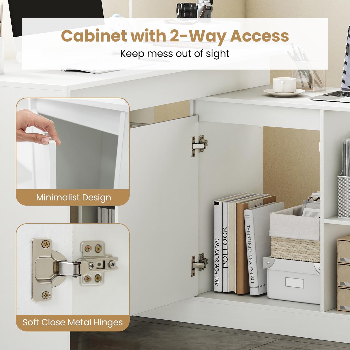 120CM Reversible Corner Writing Desk with 2-Way Cabinet