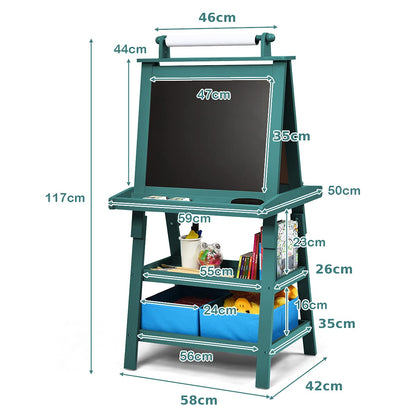 Double Sided Blackboard and Magnetic Whiteboard Easels with Paper Roll