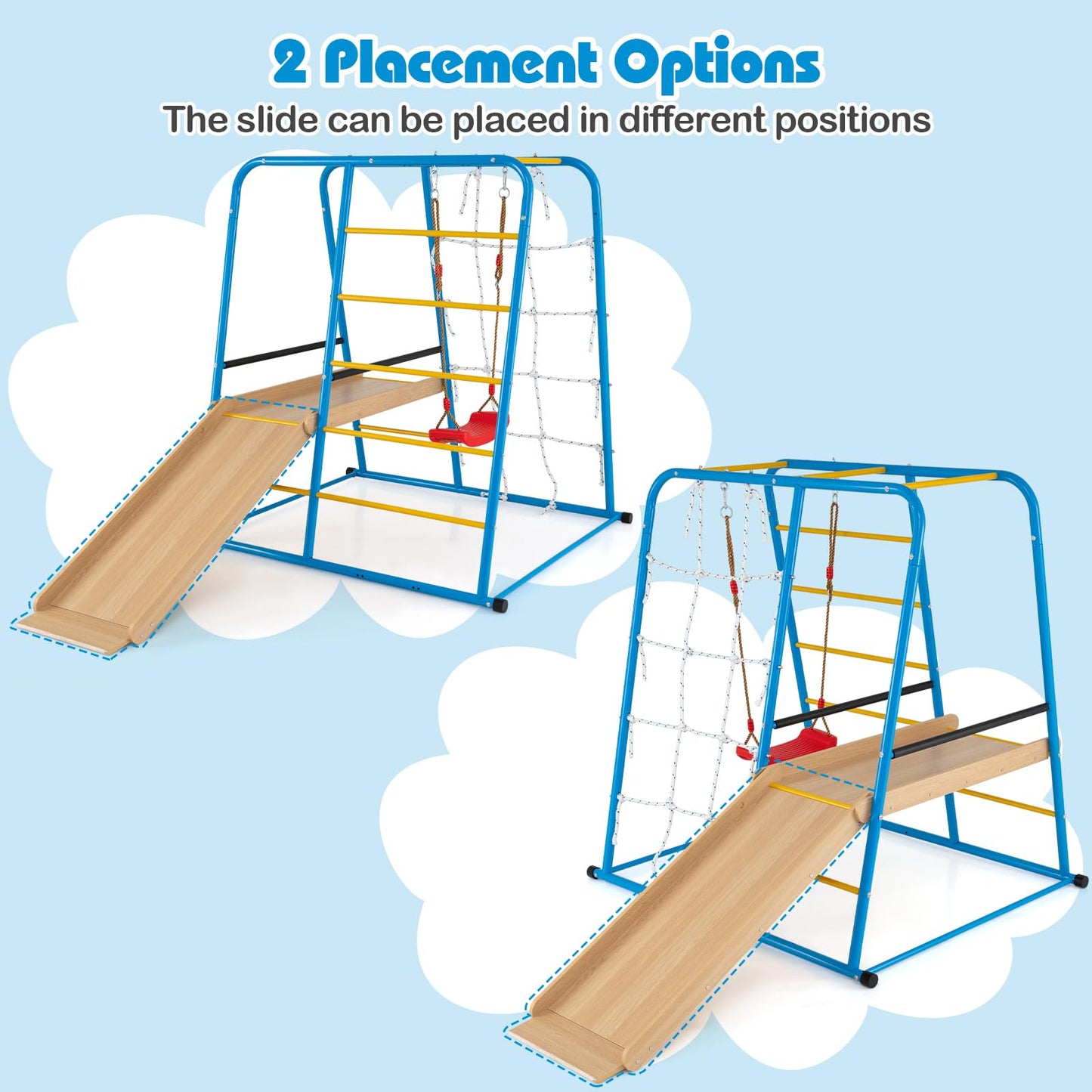 6-in-1 Indoor Jungle Gym Metal Climber with Slide and Monkey Bars