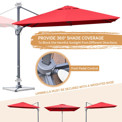 3m Patio Cantilever Umbrella with 4-Level Tilting Adjustment and Crank Handle