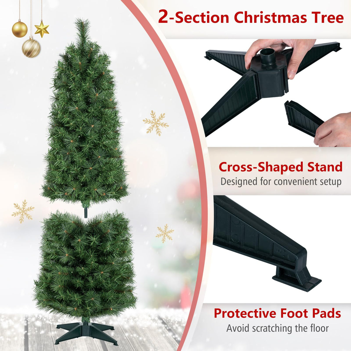 5FT/6FT Slim Pencil Christmas Tree, Pre-lit Xmas Tree