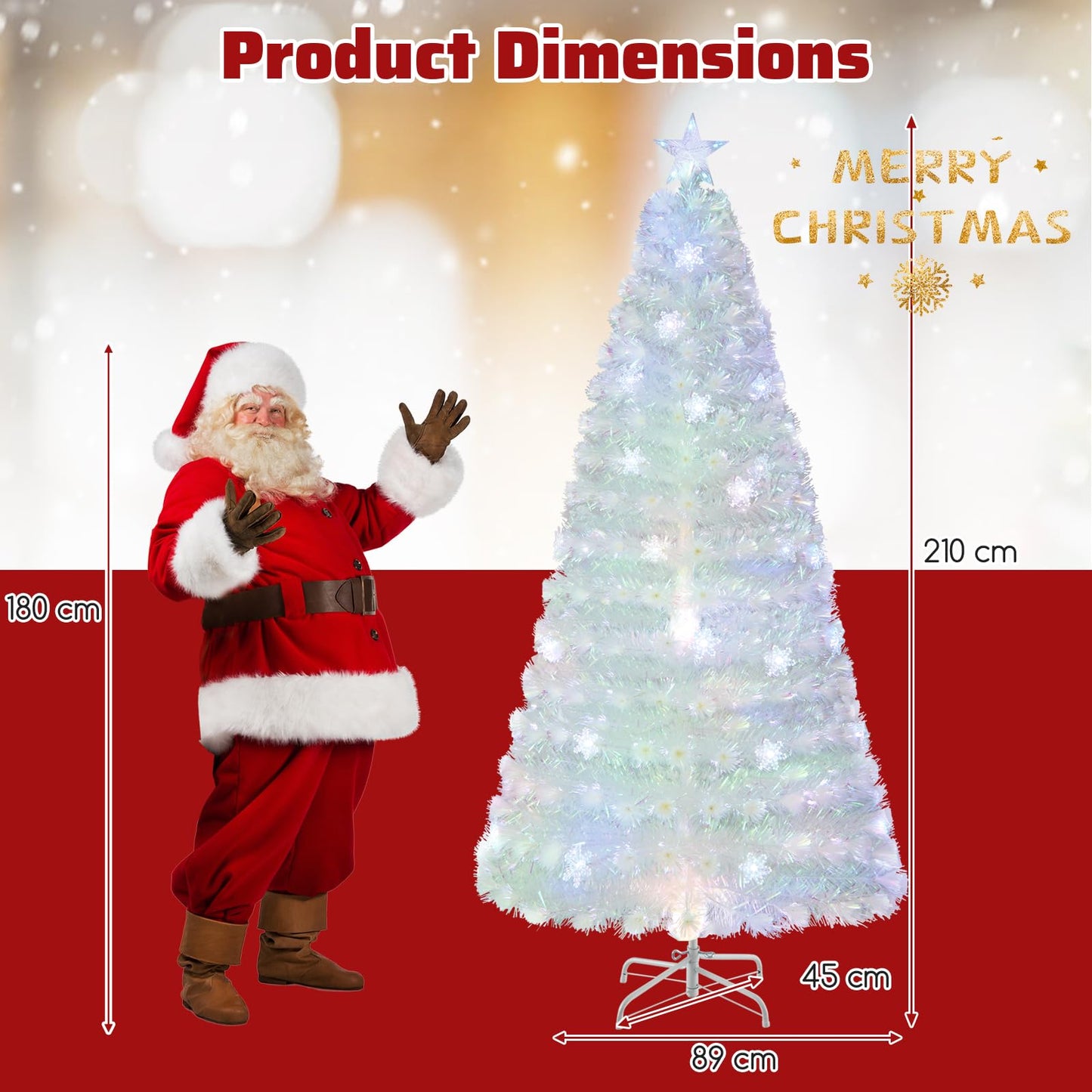 4/5/6/7 Feet Artificial Fiber Optic White Pre-lit Christmas Tree with Light