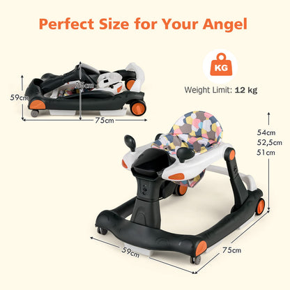 2 in 1 Foldable Toddler Push Along Walker with Music