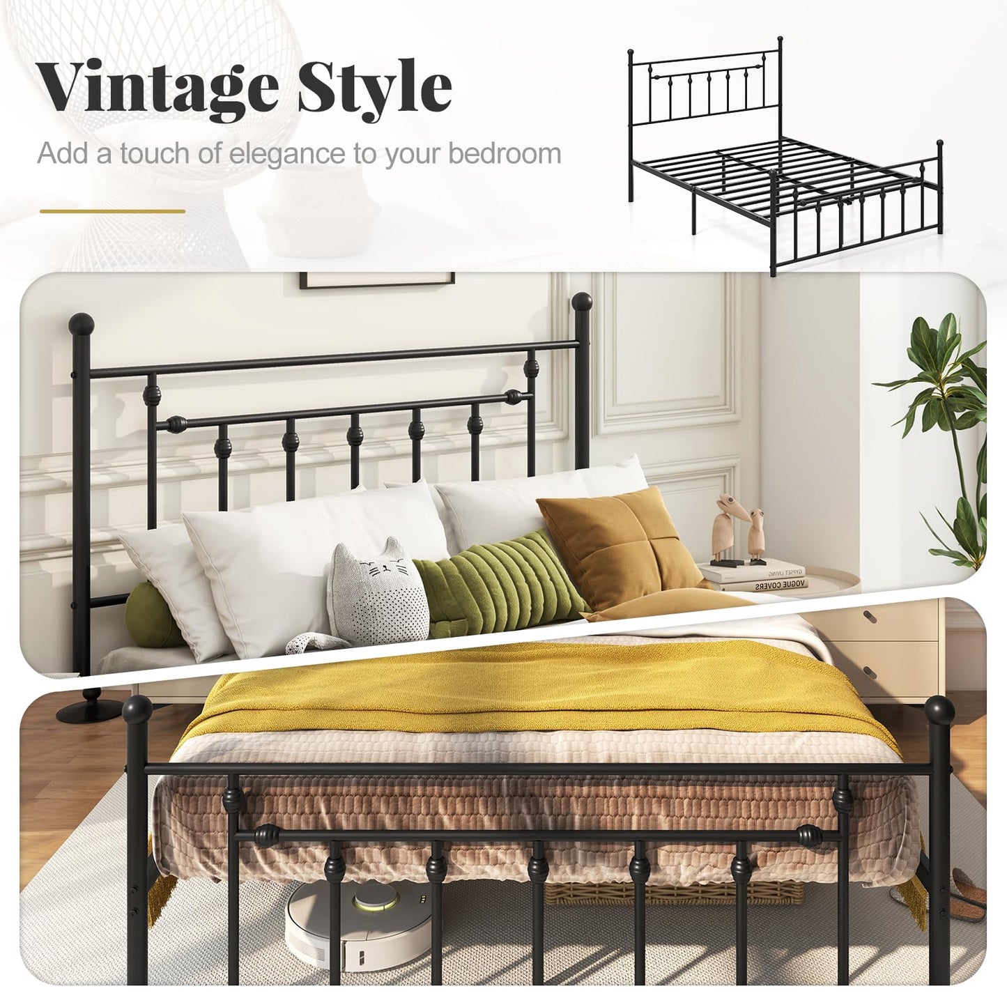 Single/Double/King Size Metal Bed Frame with Headboard