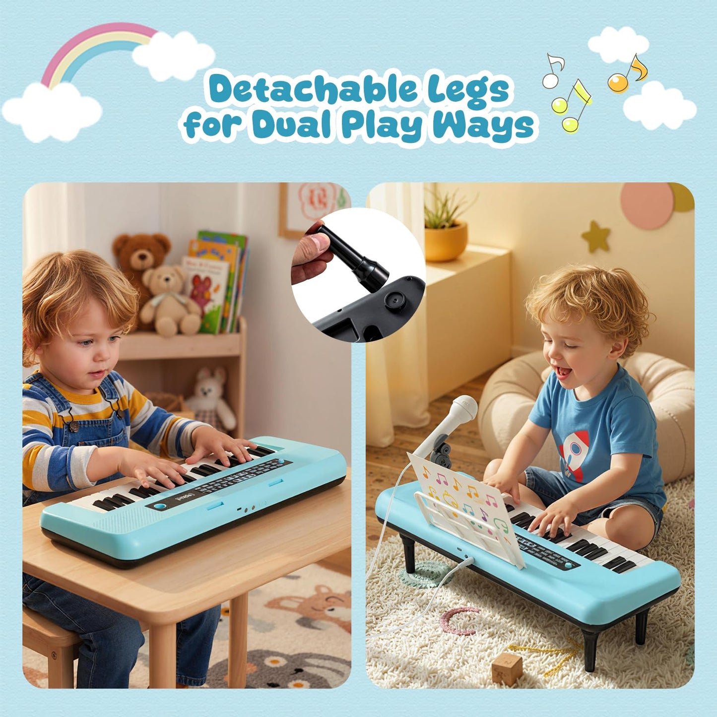 37 Keys Kids Portable Piano Keyboard with Microphone and Music Stand