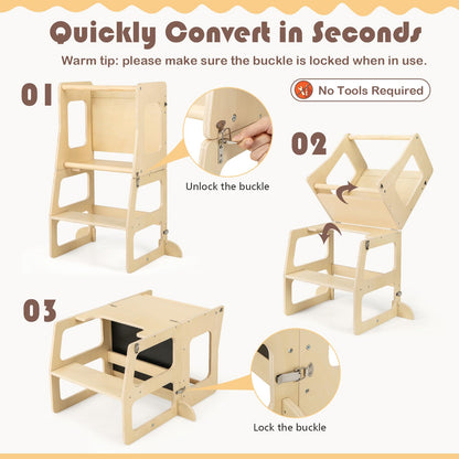 3 in 1 Toddler Kitchen Learning Tower with Chalkboard