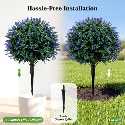 Set of 2 Artificial Topiary Ball Trees, Faux Shrub Bushes with Ground Spikes