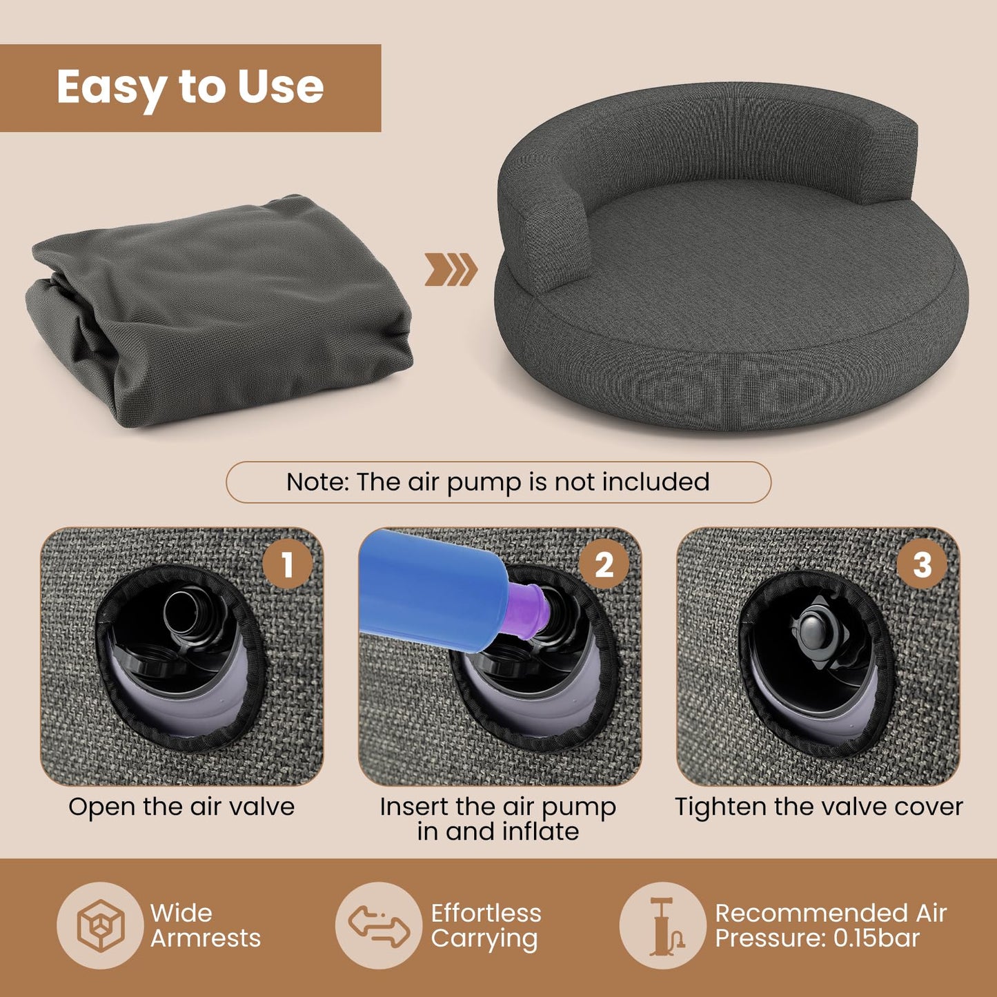 Inflatable Couch Inflatable Lounger Air Sofa with Detachable Cover