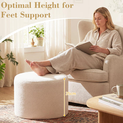 45 cm x 35 cm Round Pouf Ottoman with Loop Yarn Fabric and Machine-washable Cover