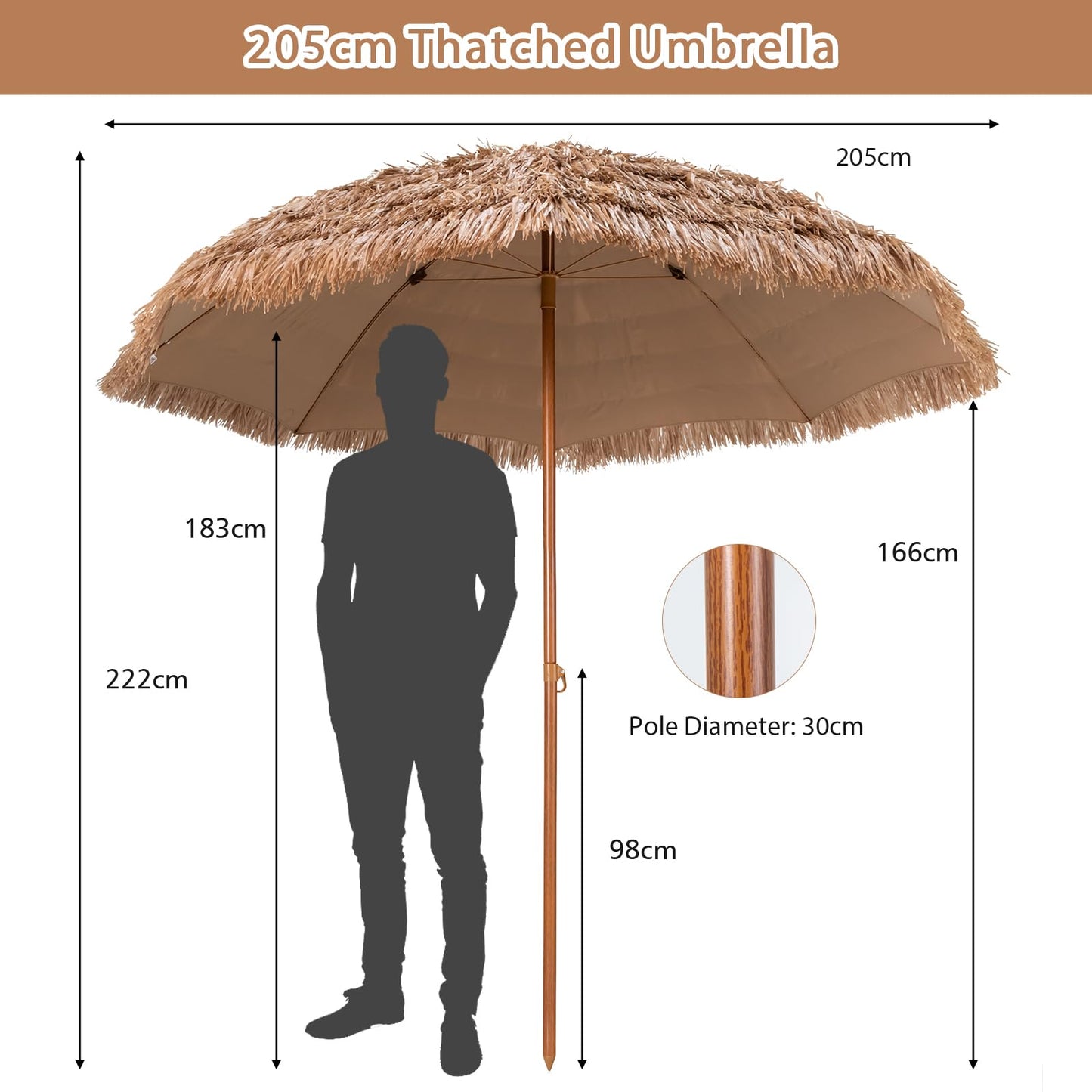 2.05M Outdoor Portable Easy Set-up 8-Rib Tropical Hawaiian Umbrella