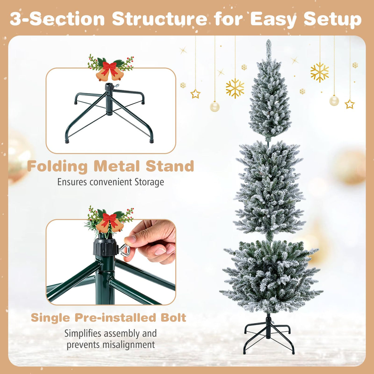 5/6FT Pre-Lit Christmas Tree, Artificial Frosted Hinged