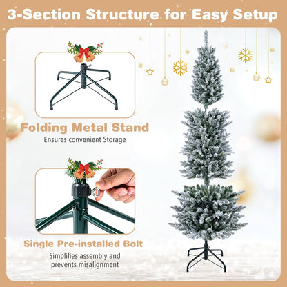 5/6FT Pre-Lit Christmas Tree, Artificial Frosted Hinged