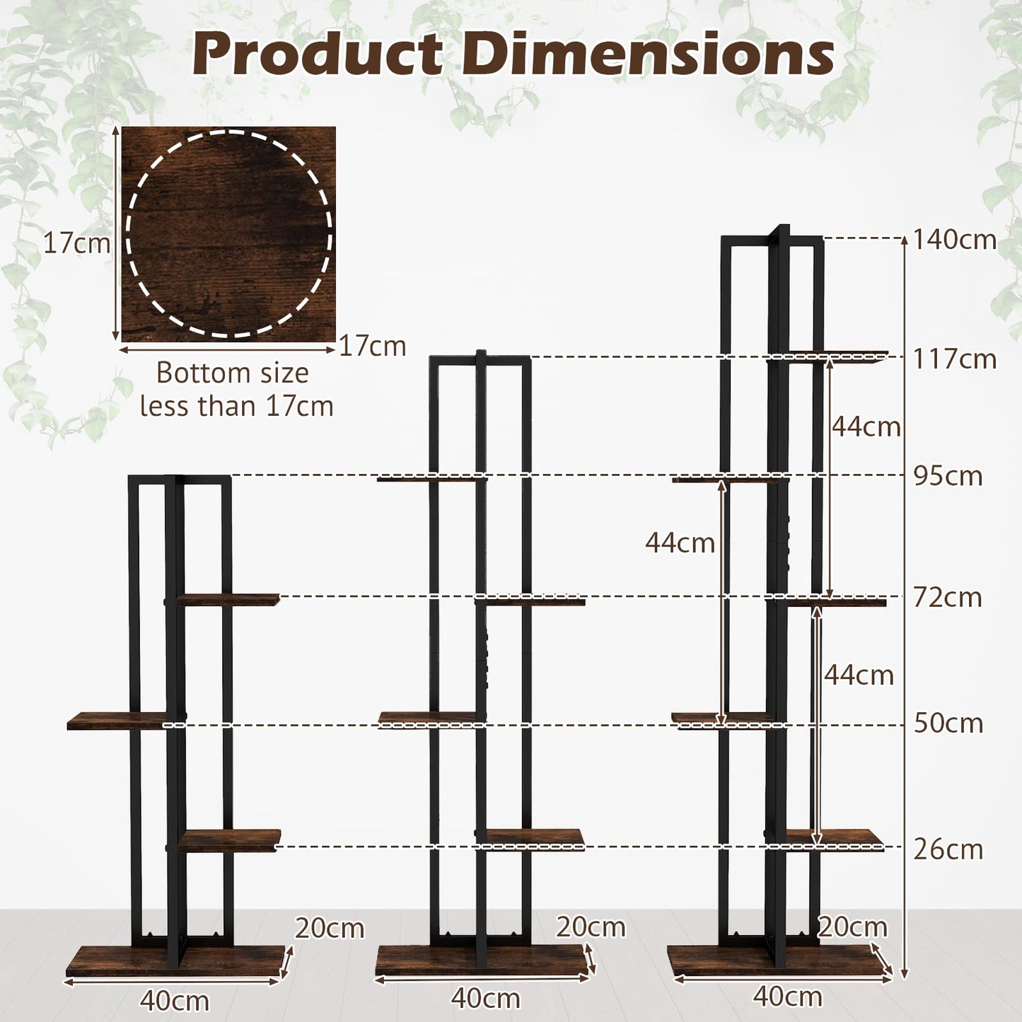 Set of 3 Plant Stand Set for Home Garden Patio Balcony