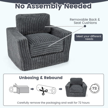 Furry Boneless Couch for Small Spaces with Removable Cover and Pillow