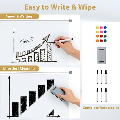 Double Sided Magnetic Whiteboard, Mobile Reversible Dry Erase Board with Black Markers