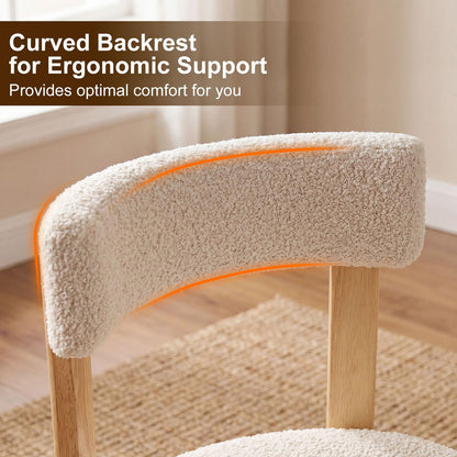 Dining Chairs Set of 2, Teddy Fleece Upholstered Kitchen Chairs with Padded Seat