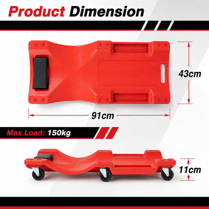 36/40 Inch Mechanic Creeper with Padded Headrest & 2 Tool Trays