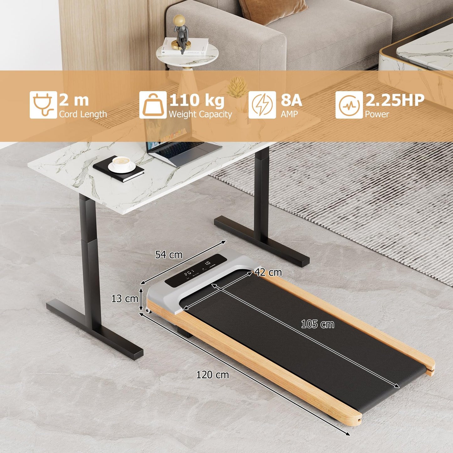 2.25HP Under Desk Treadmill with Remote Control for Home Office