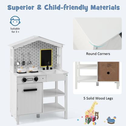 Kids Play Kitchen Pretend Playset with Stoves and Chalkboard