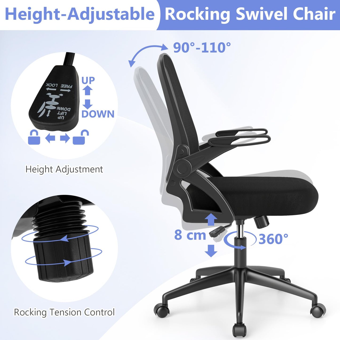 Mesh Office Chair Ergonomic Height Adjustable Swivel Task Computer Desk Chair