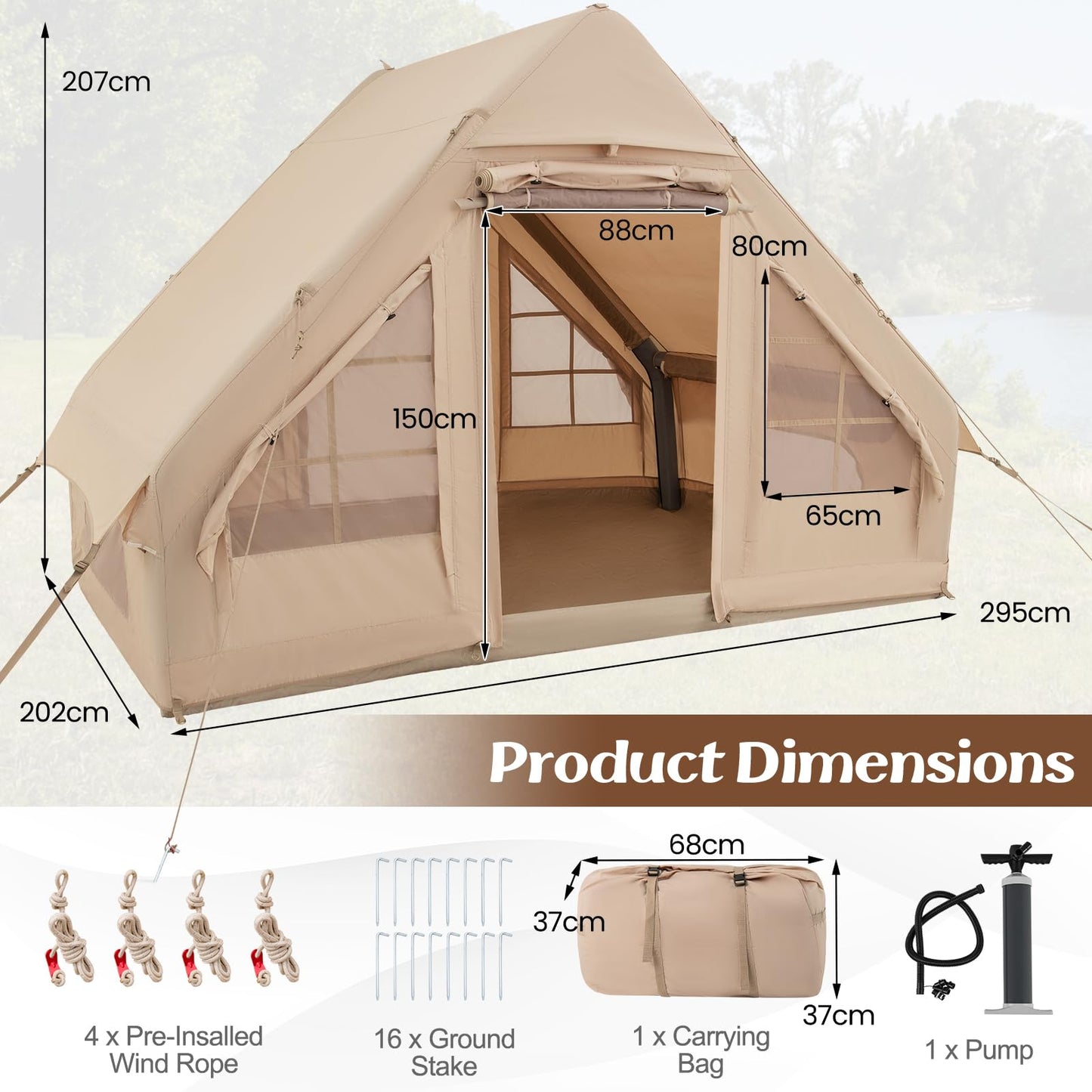 Waterproof 4-Season Blow-up Air Tent with Pump & 2 Doors