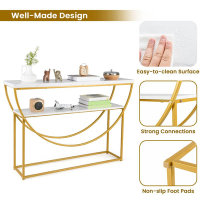 2-Tier Faux Marble Top Console Table with Storage Shelf
