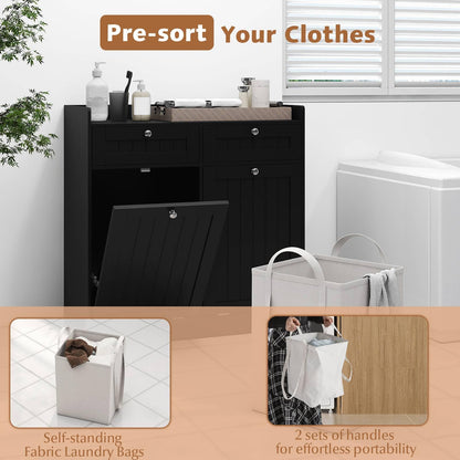 Double Tilt-Out Laundry Hamper Cabinet with Removable Baskets