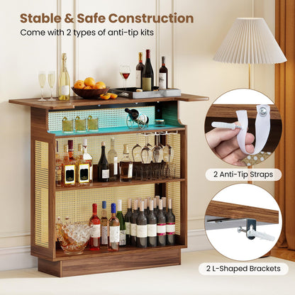 Bar Table, 4-Tier Rattan Bar Cabinet with RGB LED Light