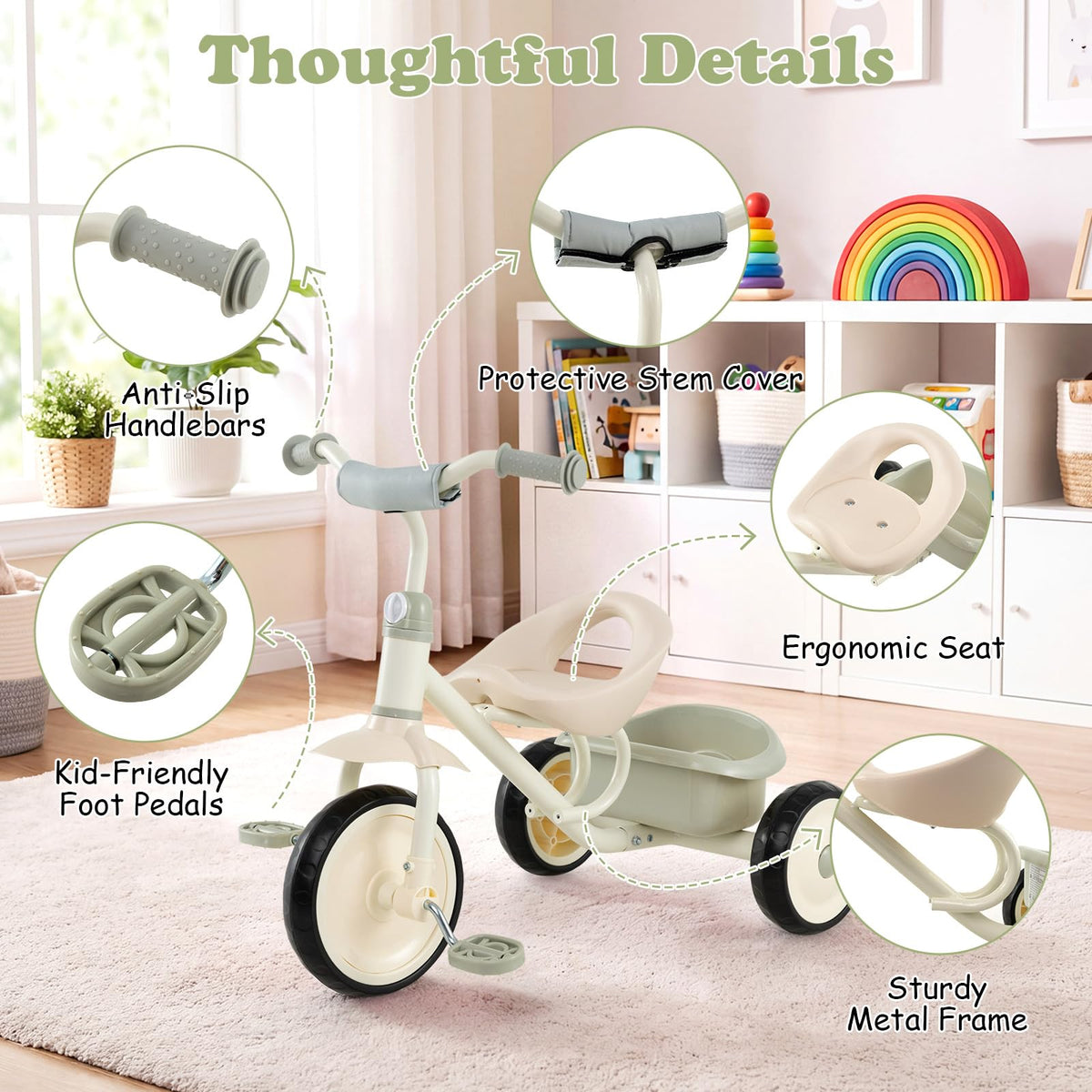 Kids Tricycle, Toddler Trike with Removable Storage Basket