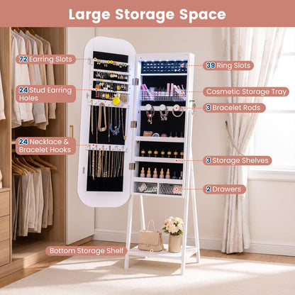 Jewelry Cabinet with Full-Length Mirror Large Storage Capacity and LED Lights