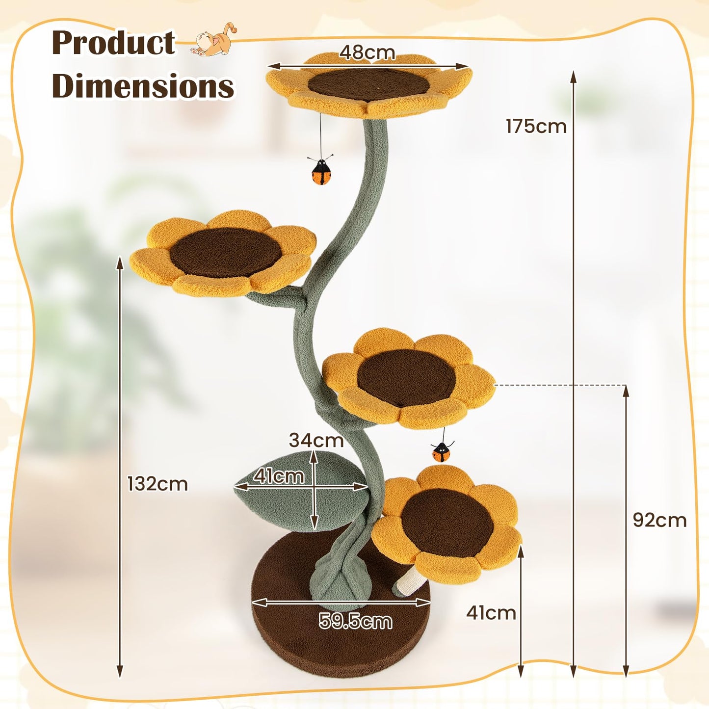 Cat Tree, 175cm Tall Cat Tower with 4 Flower-shaped Platforms