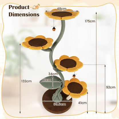 Cat Tree, 175cm Tall Cat Tower with 4 Flower-shaped Platforms