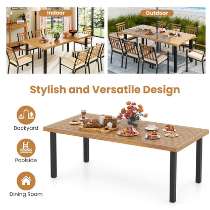 200 x 100cm Large Patio Dining Tablewith Acacia Wood Tabletop and Heavy Duty Metal Legs
