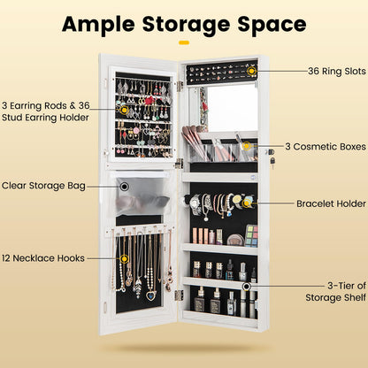 108cm Lockable Jewelry Mirror Cabinet with 3-Color LED Lights