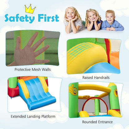 Kids Smiley Face Theme Inflatable Bounce House with Slide and Basketball Hoop (without Blower)
