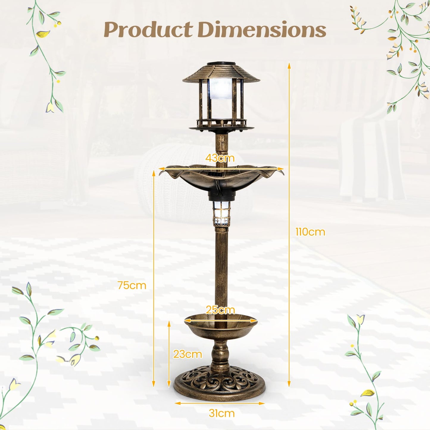 4 in 1 Bird Feeder and Bath with Solar Lights & Flower Planter Base