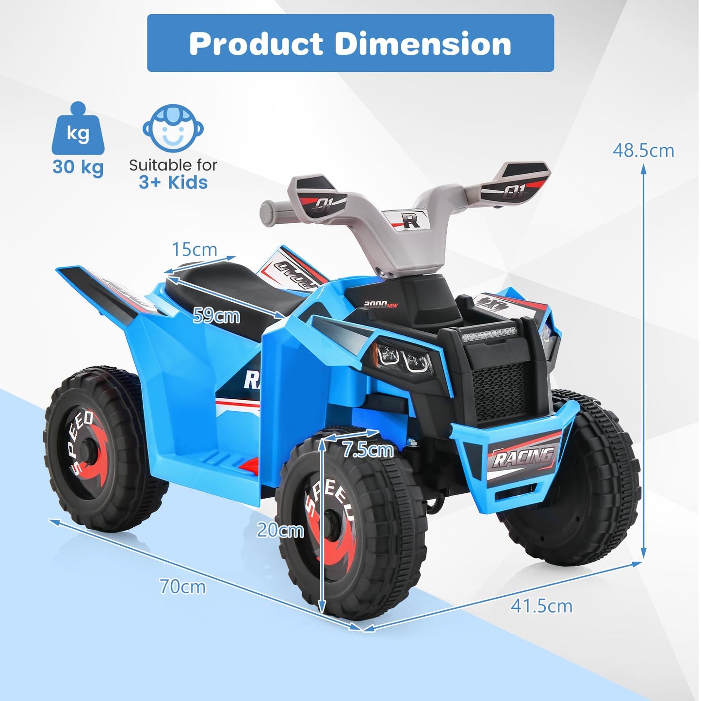 Kids Ride on ATV with Direction Control Large Seat